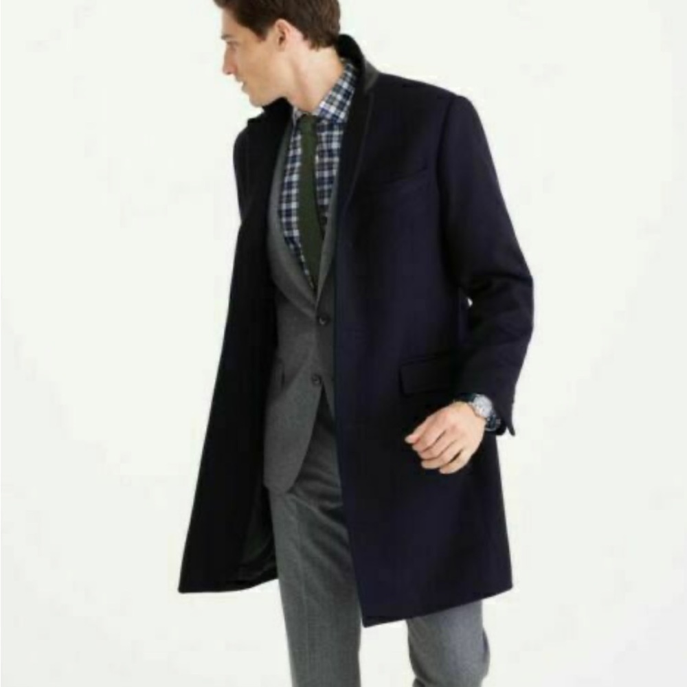 J. Crew Ludlow Dark Navy Blue Wool Cashmere Men's Topcoat Size 34S